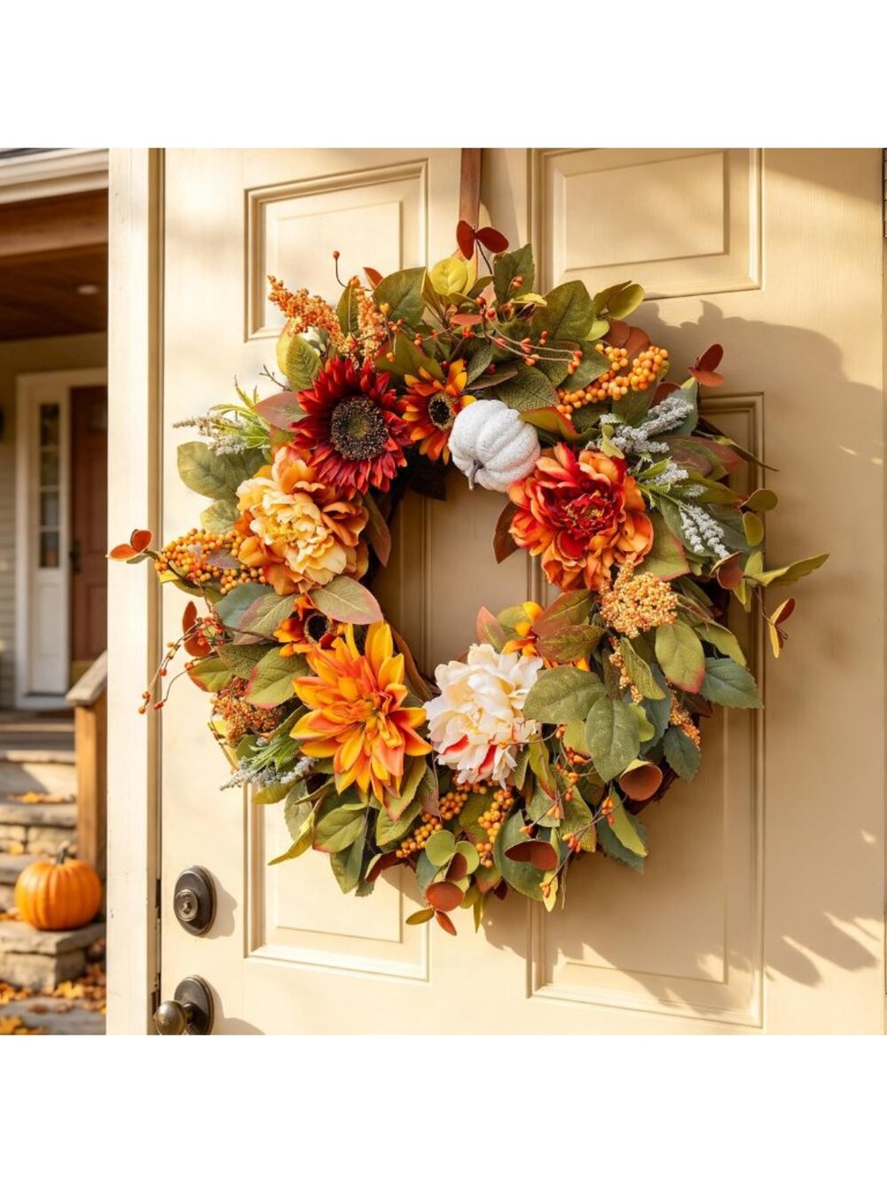 24-Inch Autumn Wreath for Front Door - Fall Decor with Peonies & Foliage - Picture 3 of 8